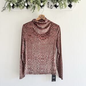 Miduo Velvet Burnout Turtleneck Long Sleeve Top Whimsical Goth Dark Romantic Med